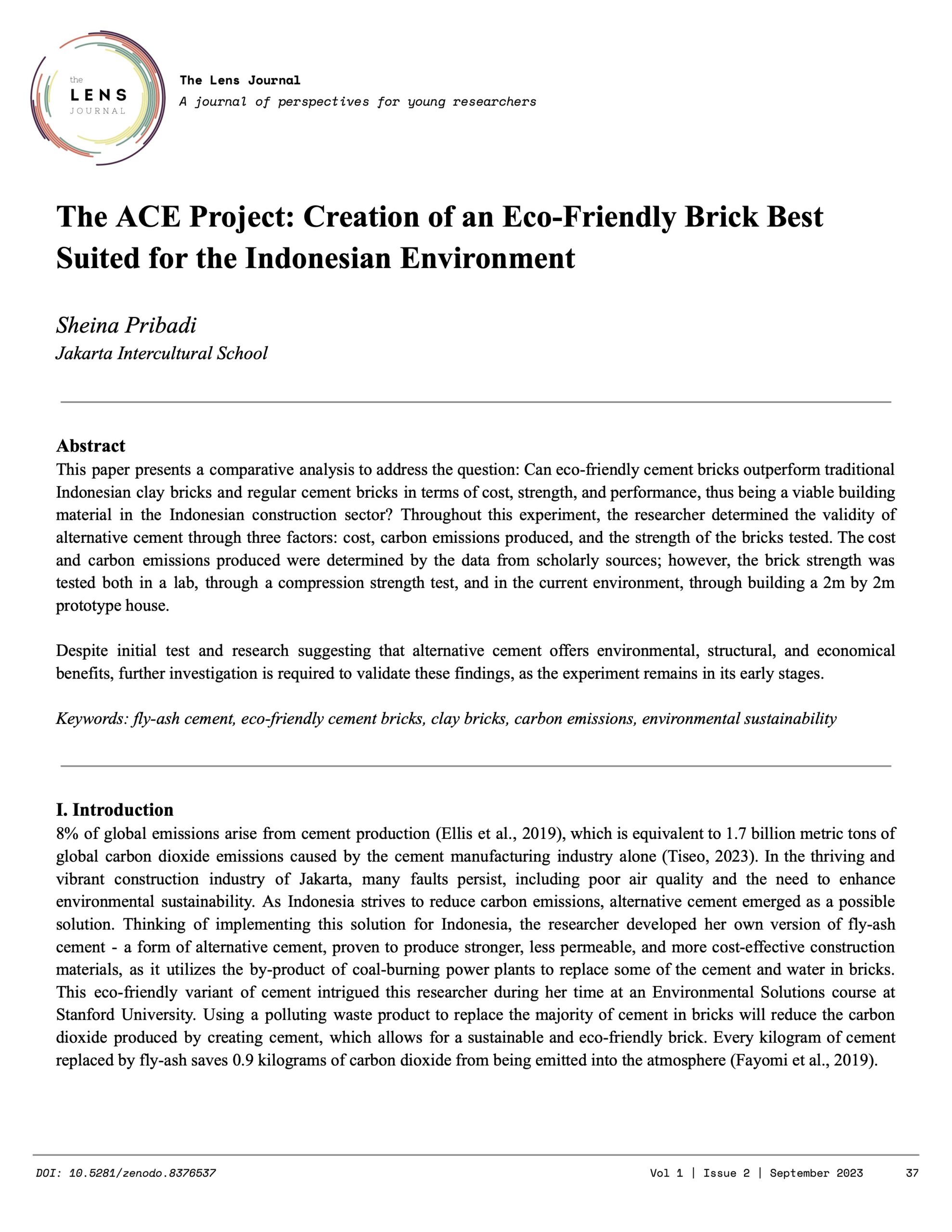 The ACE Project: Creation of an Eco-Friendly Brick Best Suited for the Indonesian Environment