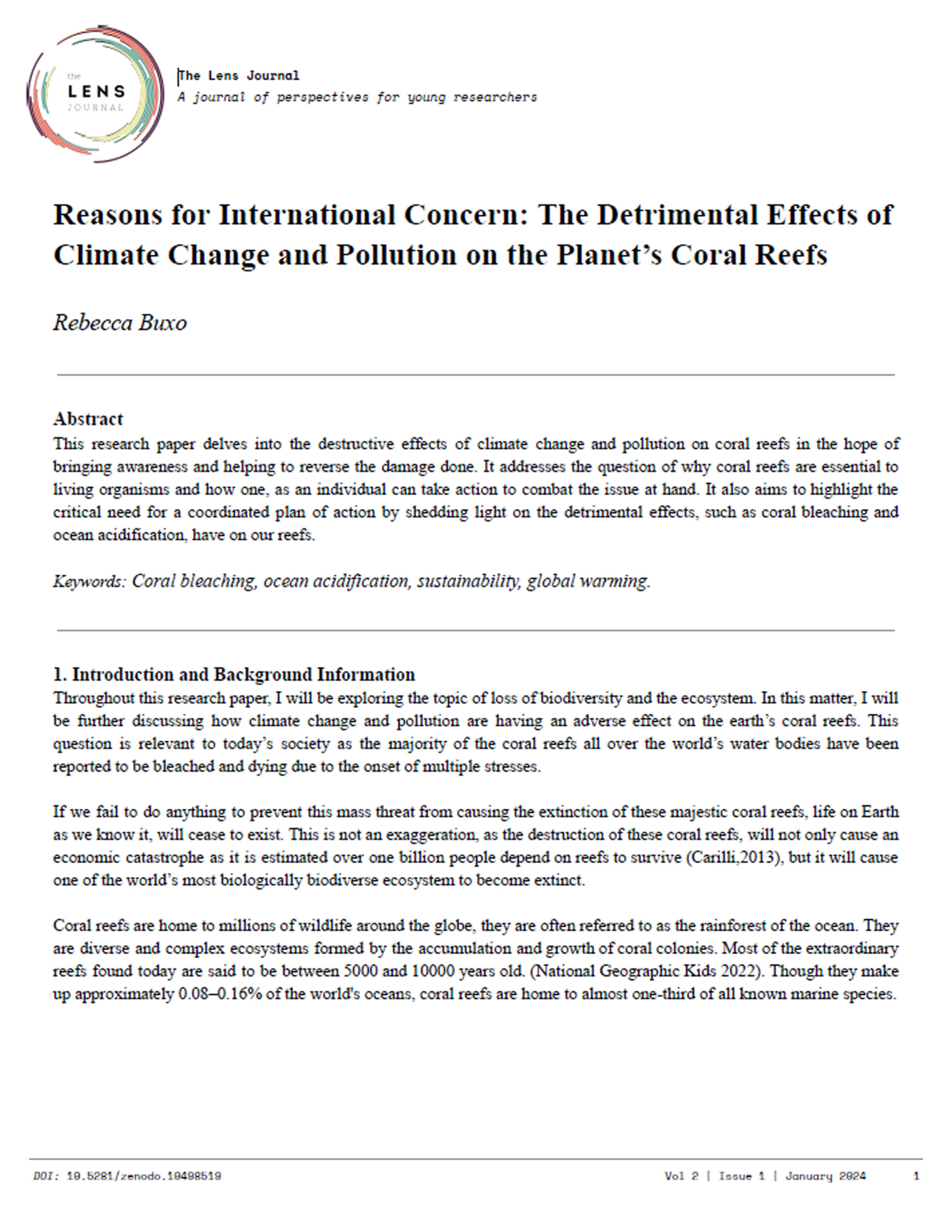 Reasons for International Concern: The Detrimental Effects of Climate Change and Pollution on the Planet’s Coral Reefs